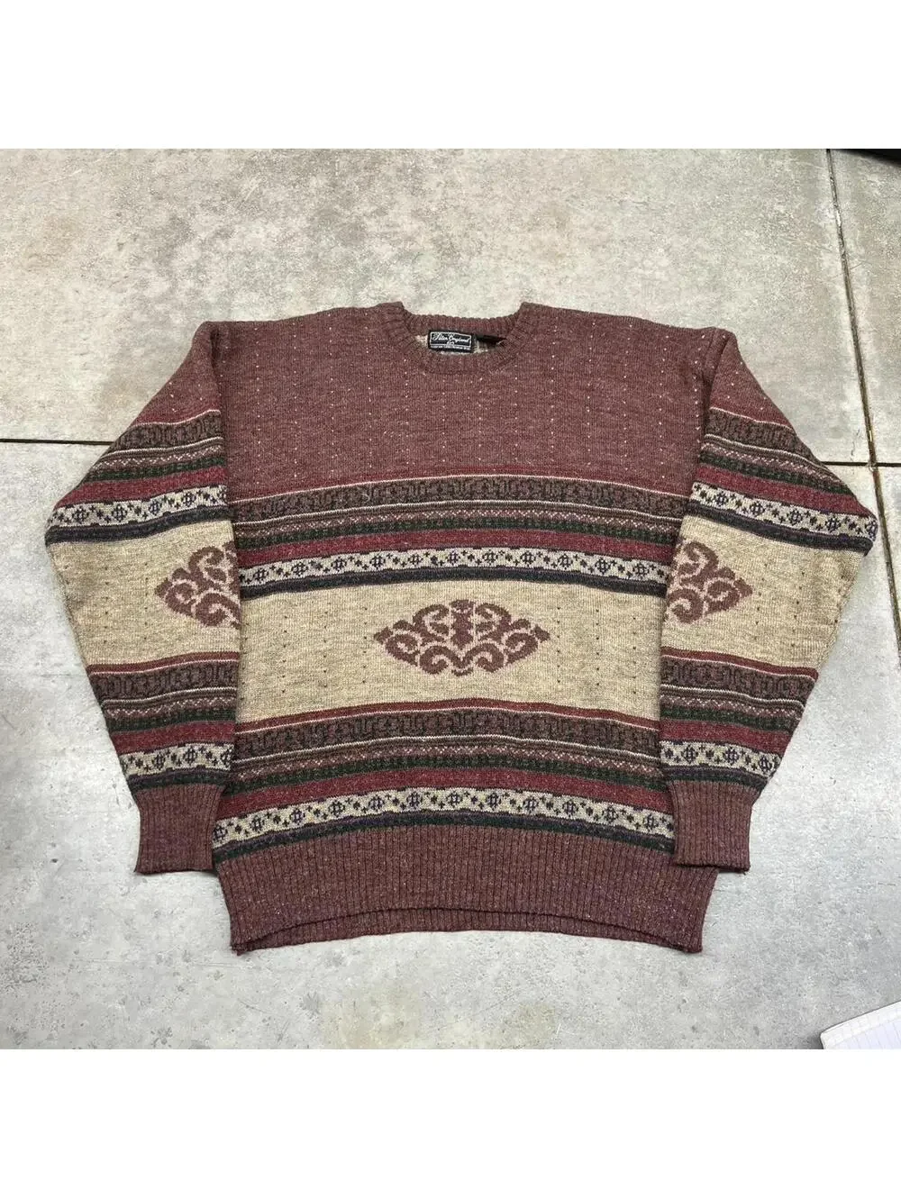vintage beige and tan striped knit sweater size xl